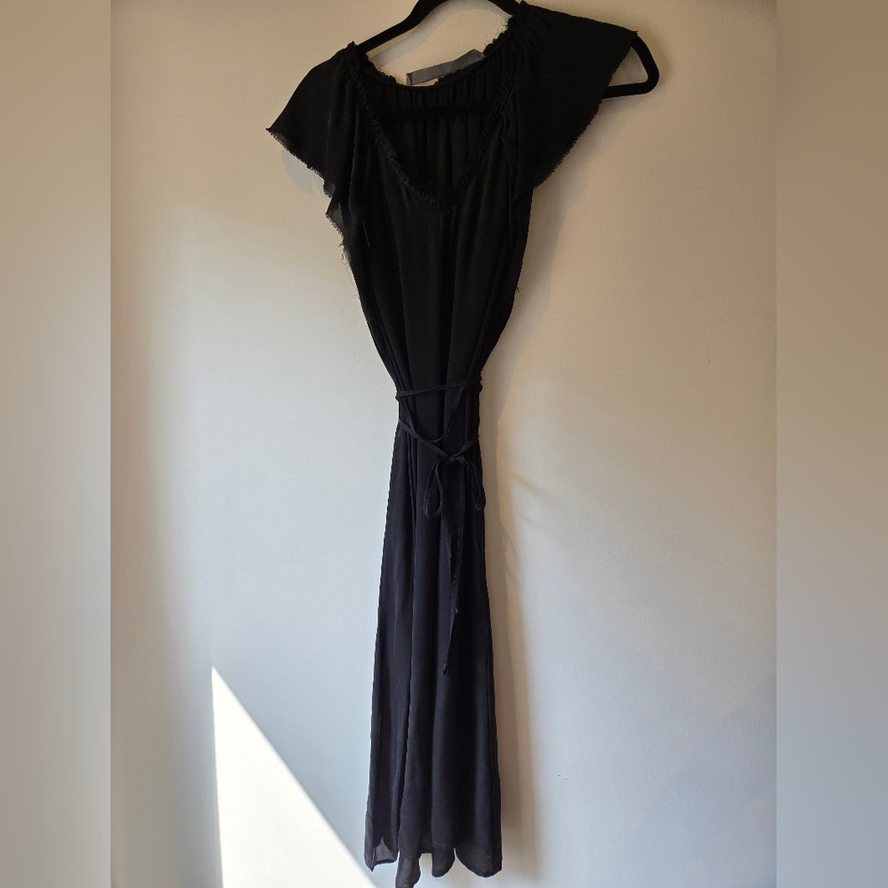 Raquel Allegra Raw Silk Black Dress With Sash Size 0 (SMALL)